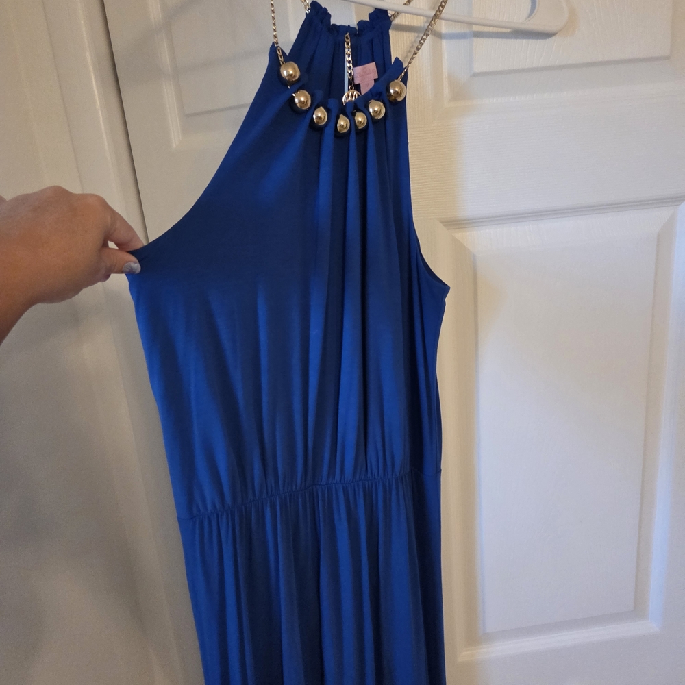 Lilly Pulitzer Royal Blue Dress with Gold Chain Detail And Embellished Neckline - Picture 3 of 7